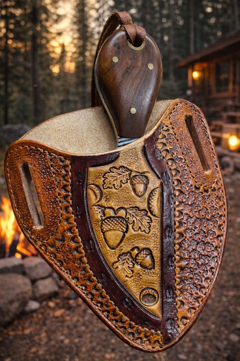 Handmade knife sheath with hand stitching