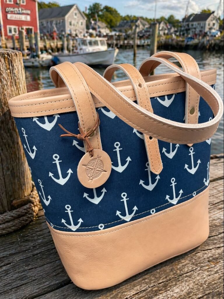 Nautical Anchor Leather & Canvas Tote Bag
