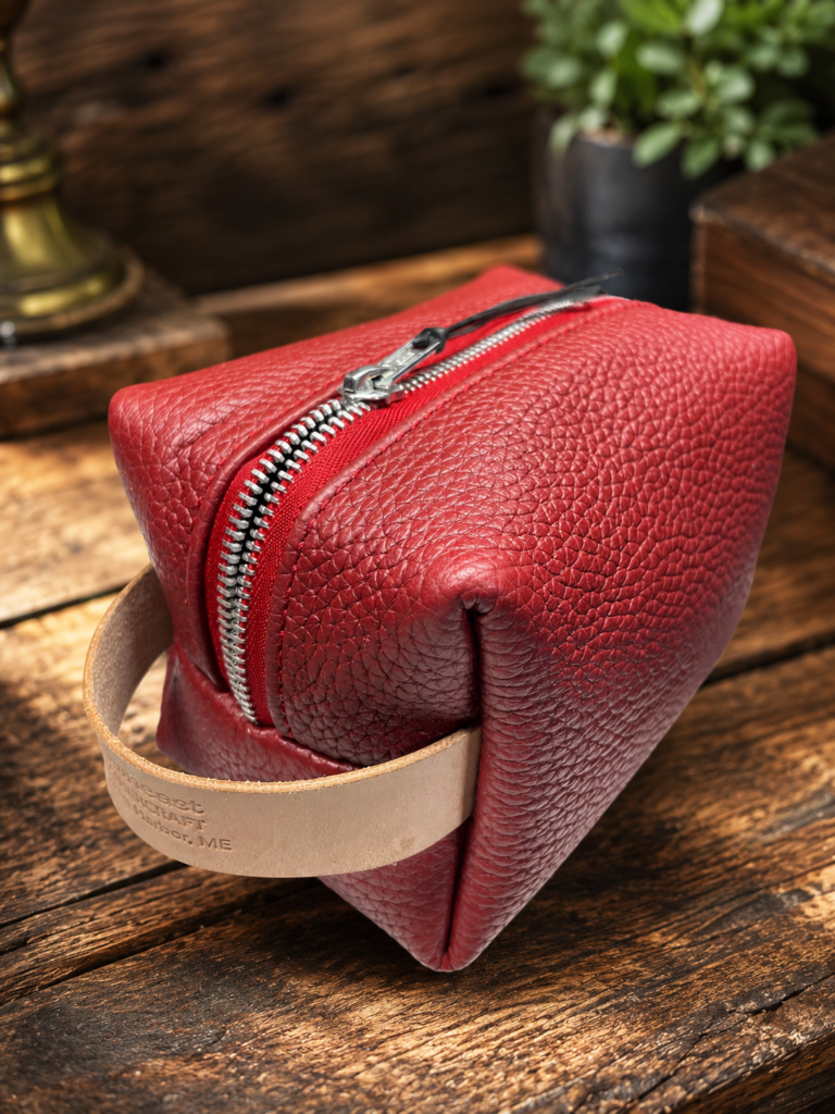 Small Red Leather Toiletry Bag "Dopp Bag"