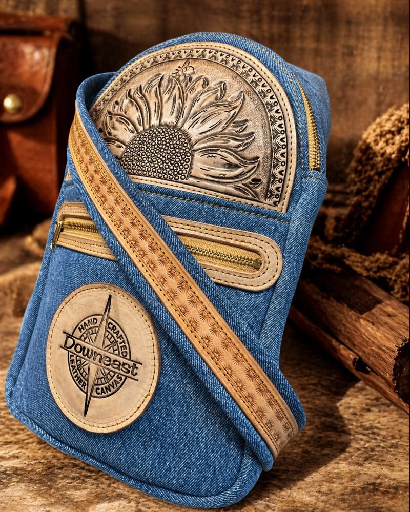 Sunflower Wrangler Denim and Leather Sling Bag