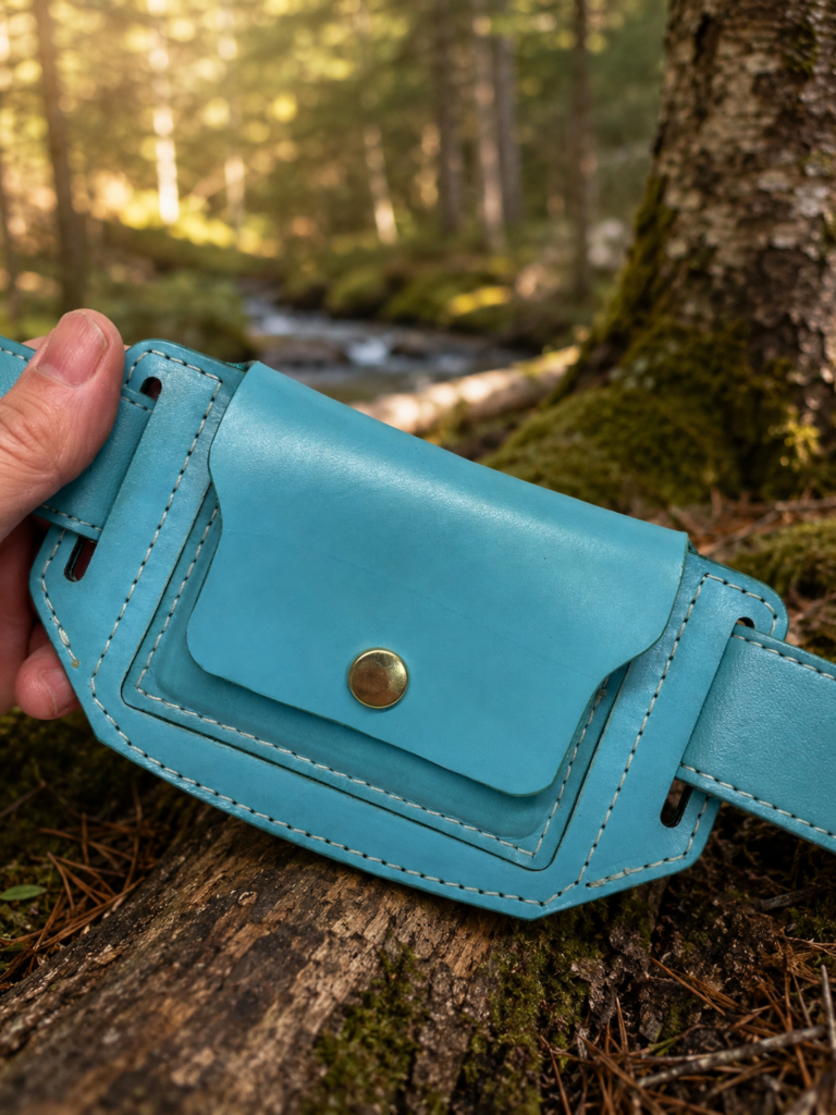 Turquoise Veg Tan Leather Belt Wallet