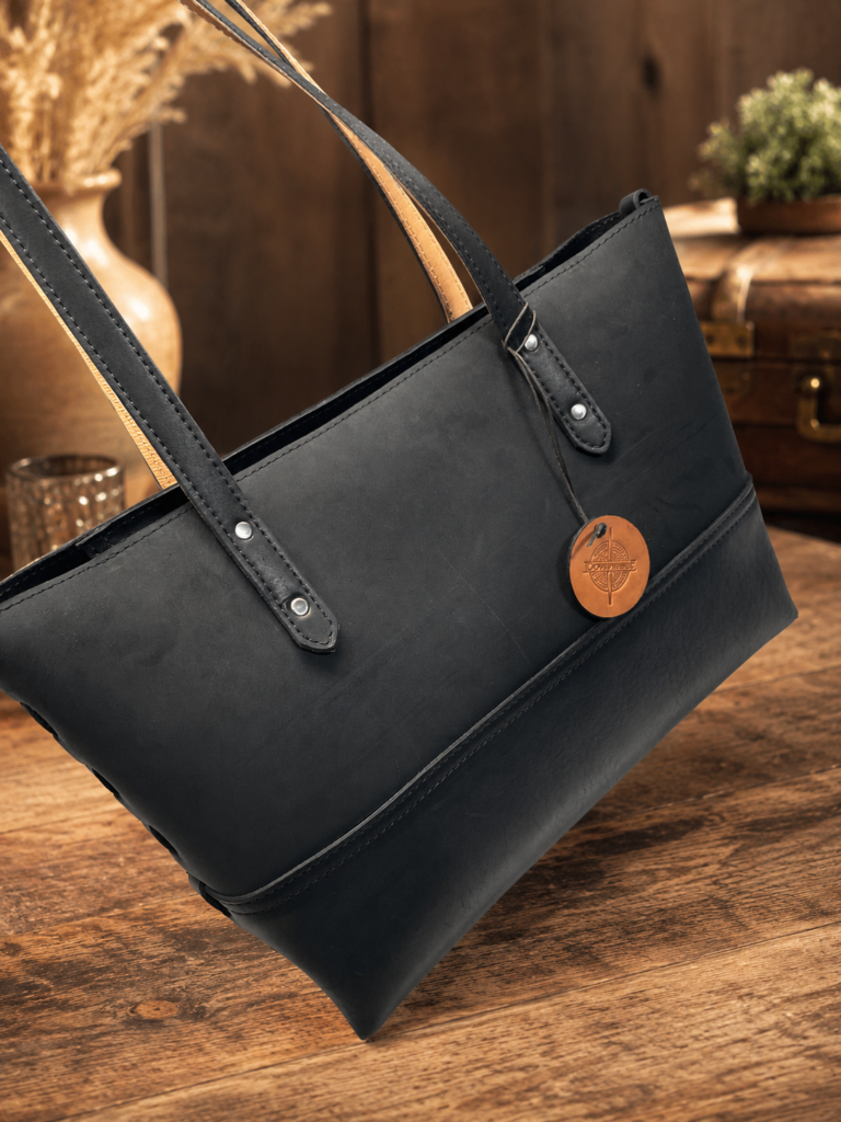 Classic Black Two Leather Tote