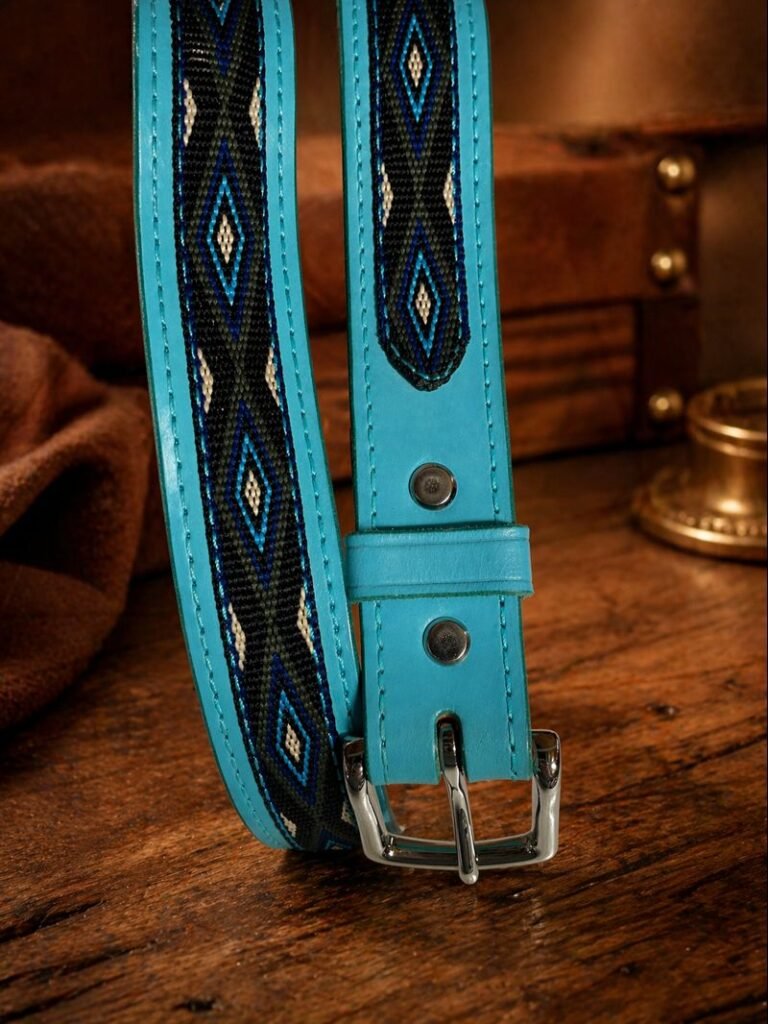 Turquoise Patterned Leather Belt